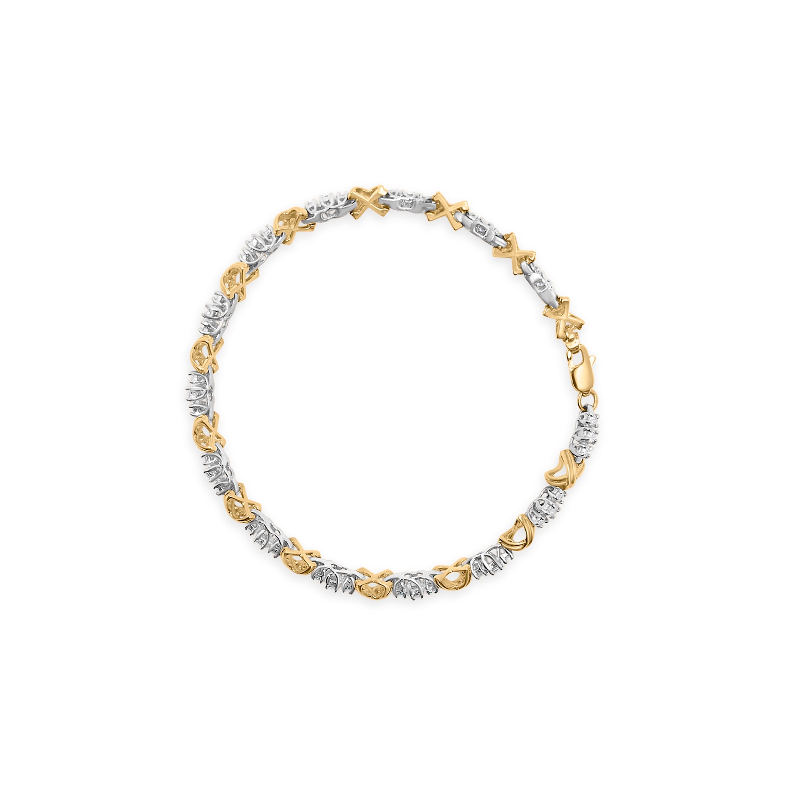 10K Two-Tone Gold 1.00 Cttw Diamond X-Link Link Bracelet