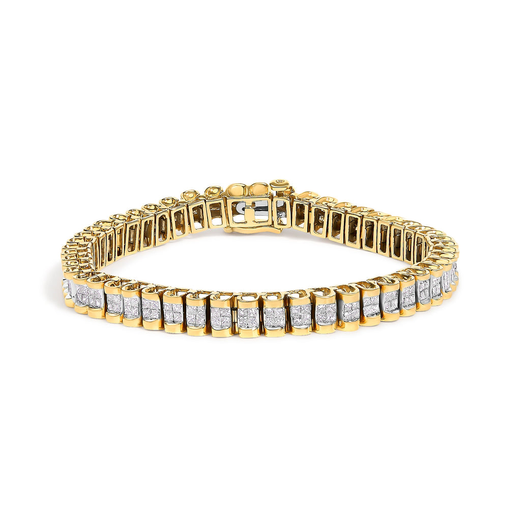 14K Yellow Gold 3.0 Cttw Princess Cut Quad Invisible Set Tennis Bracelet (H-I Color, SI1-SI2 Clarity) - 7â€