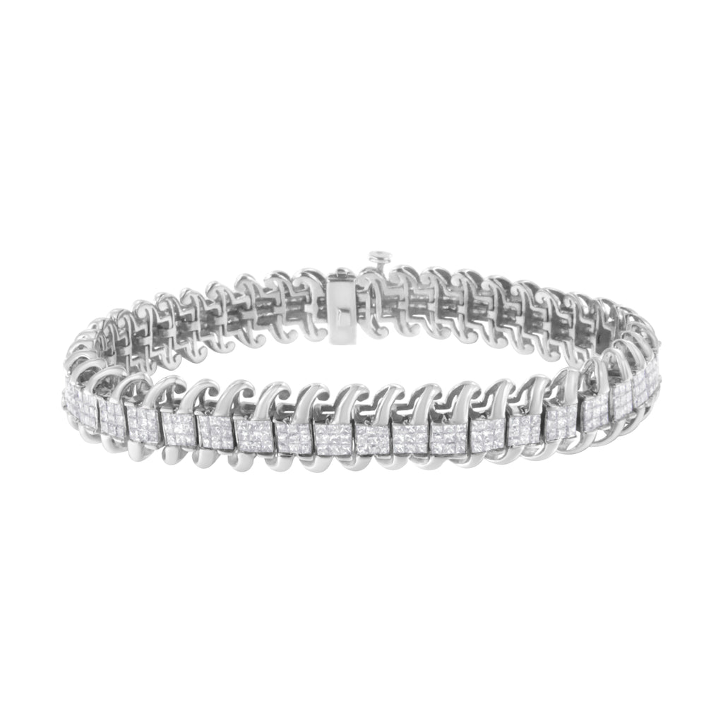 14K White Gold 5.0 Cttw Princess Cut Diamond 7" Invisible Set Wavy S-Link Tennis Bracelet (G-H Color, SI1-SI2 Clarity)