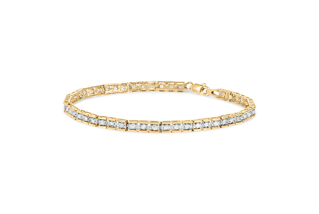 10K Yellow Gold 1.0 Cttw Round Diamond Pave Link Bracelet