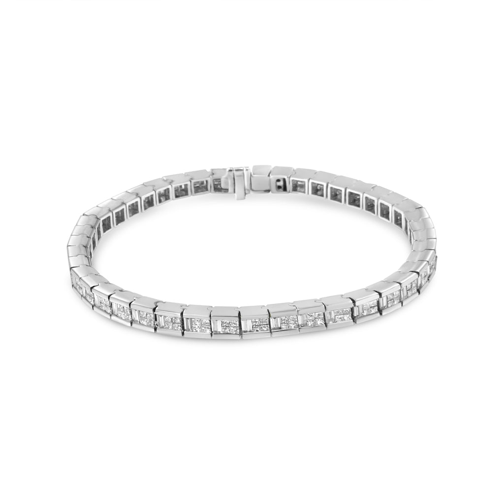 14K White Gold 4 3/8 Cttw Alternating Invisible Set Princess and Baguette Diamond Tennis Bracelet (G-H Color, VS1-VS2 Clarity) - Size 7"