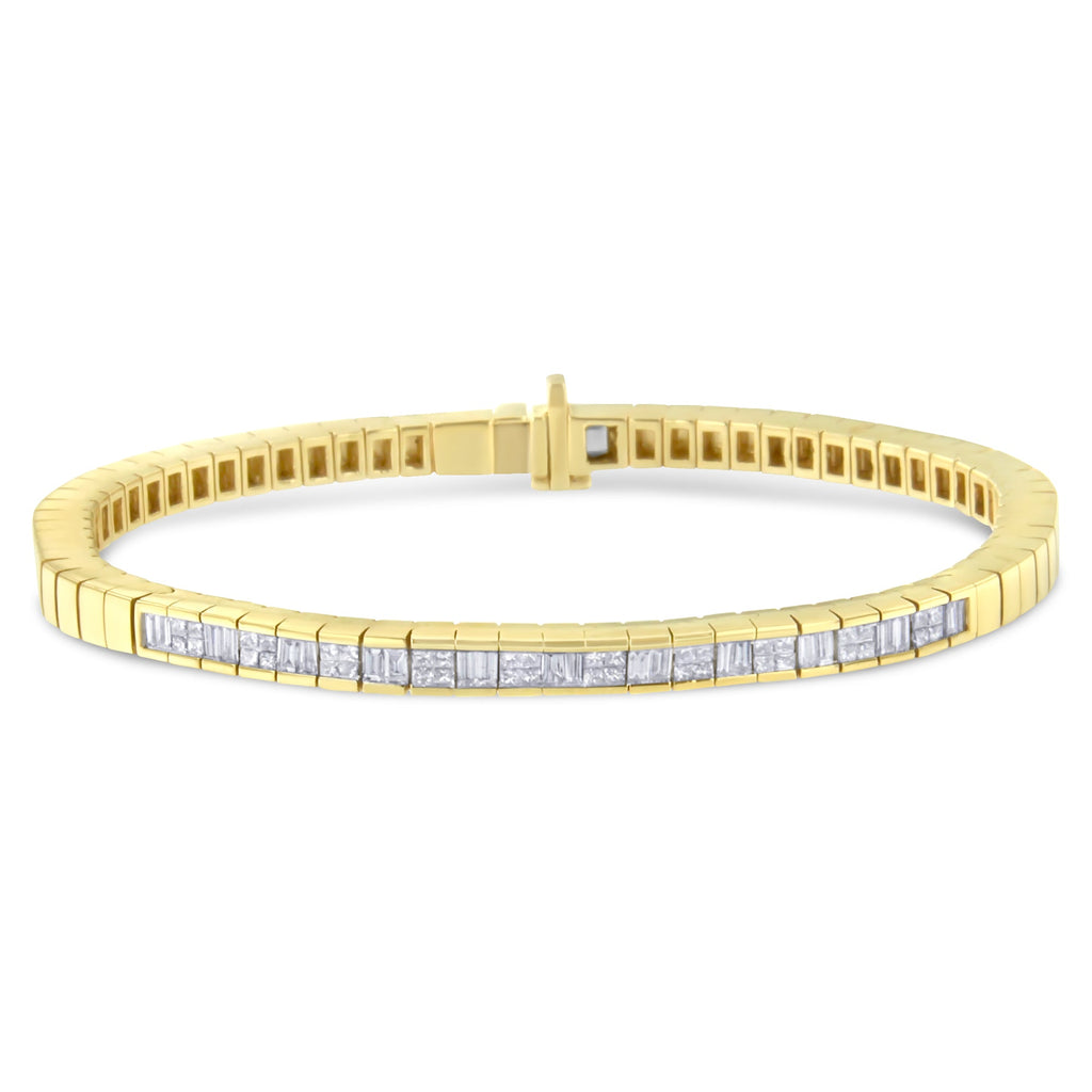 14K Yellow Gold 1-1/10 Cttw Princess & Baguette Cut Diamond 7" Alternating Stone Eternity Tennis Bracelet (G-H Color, VS1-VS2 Clarity)