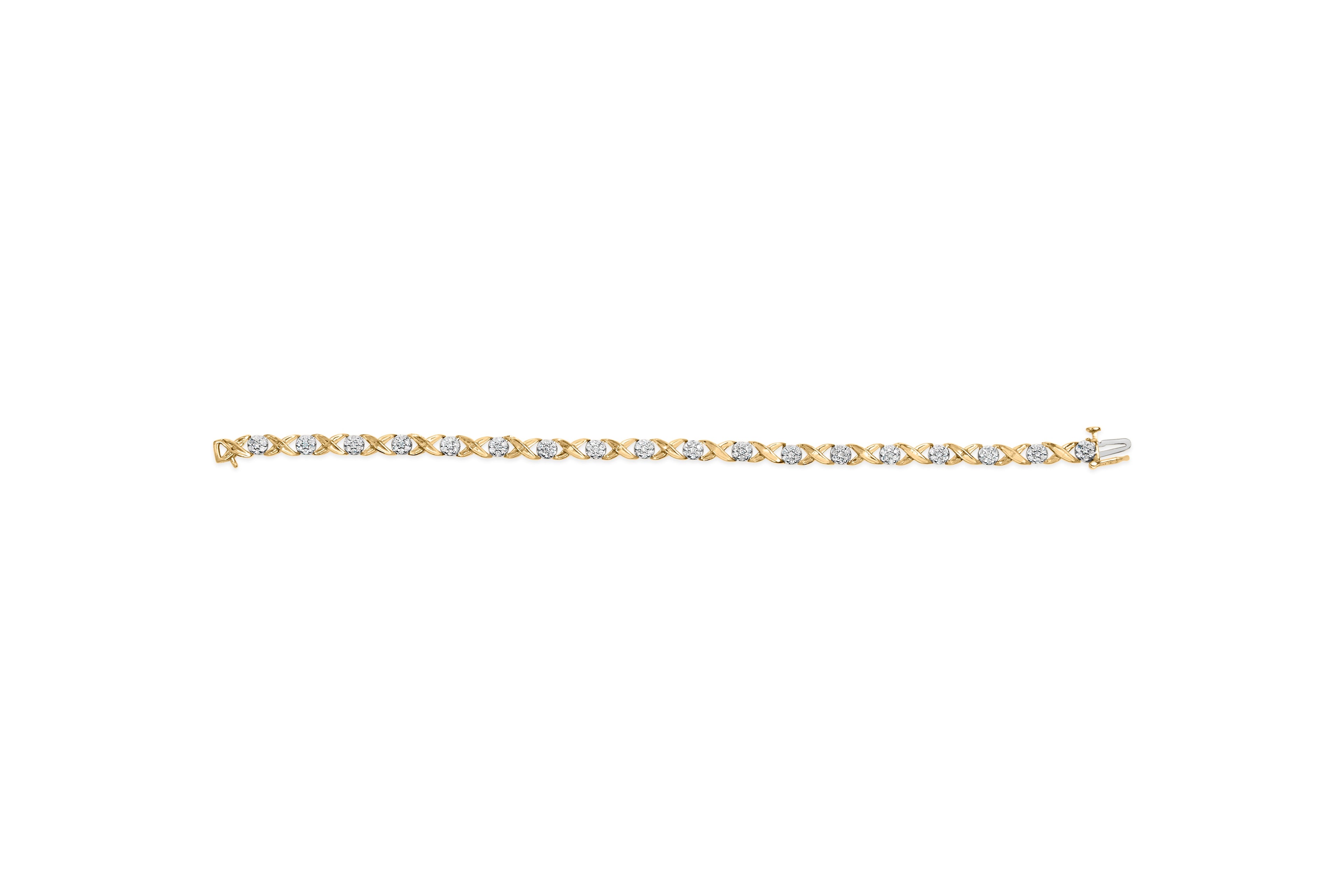 10K White Gold 1.00 Cttw Diamond Floral Cluster and X-Link 7.25" Bracelet (I-J Color, I1-I2 Clarity)