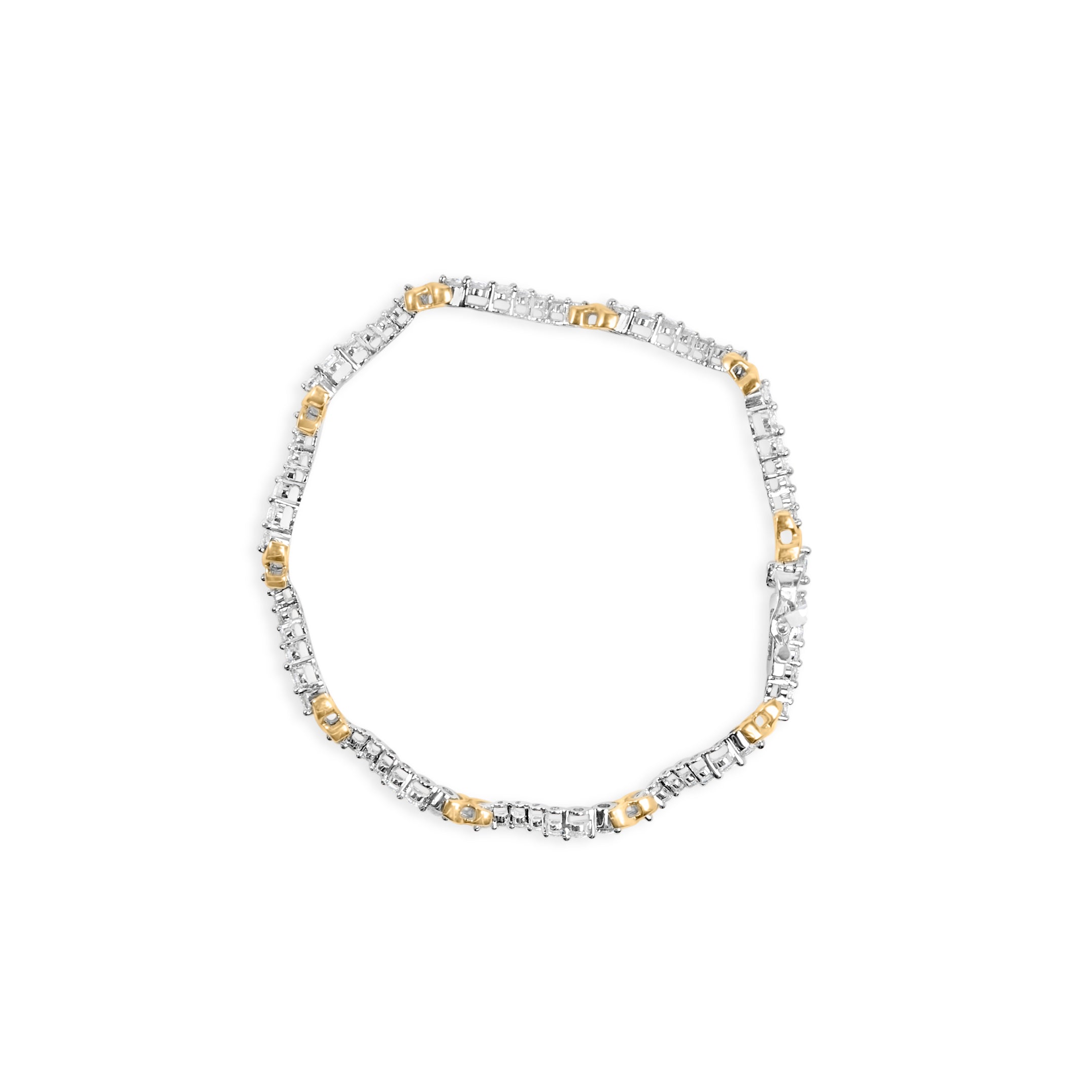 10K Two-Tone 2.00 Cttw Diamond "X" and Wave Link Bracelet (H-I Color, I1-I2 Clarity) - 7" Inches