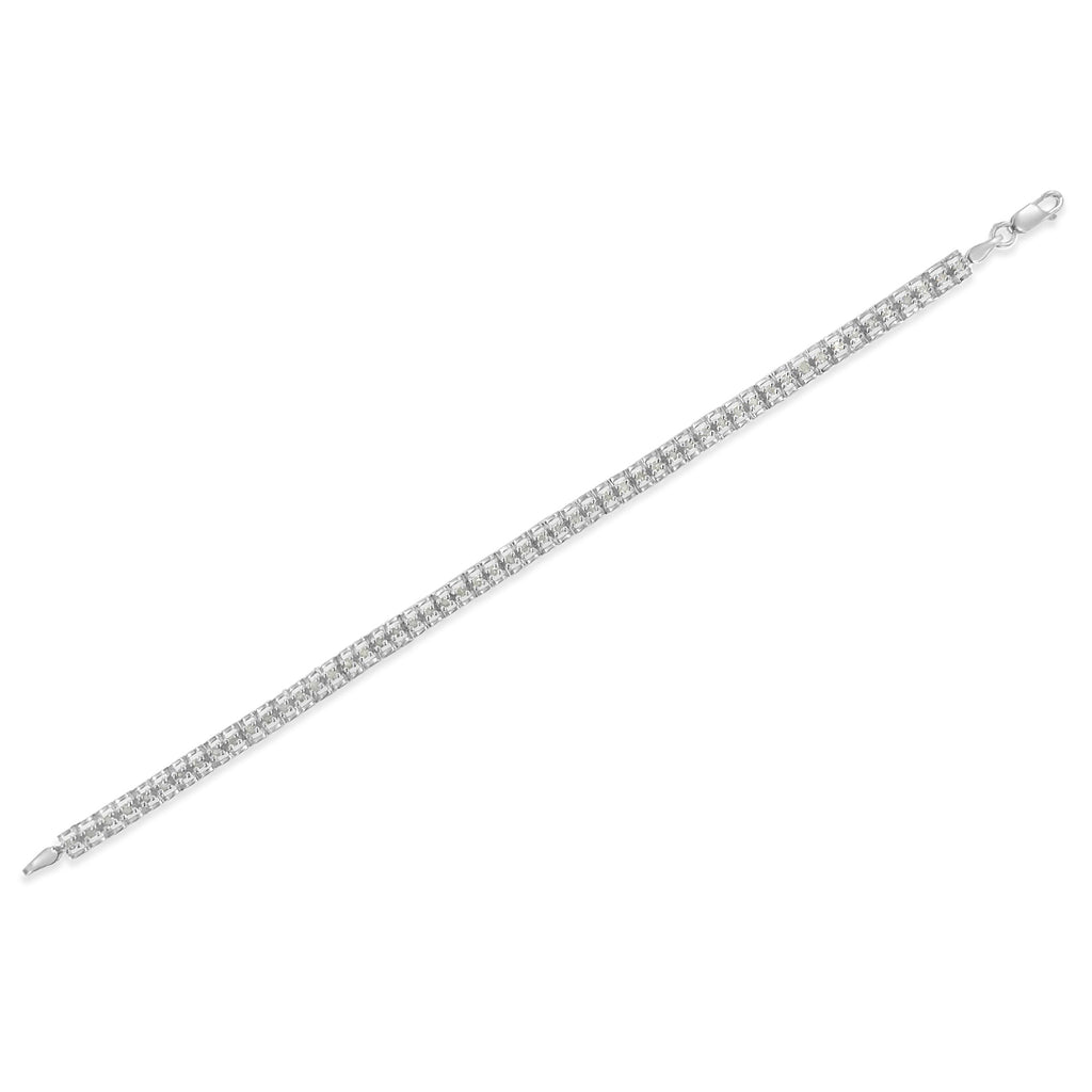 .925 Sterling Silver 1.0 Cttw Rose Cut Diamond Double-Link 7" Tennis Bracelet (I-J Color, I3 Clarity)
