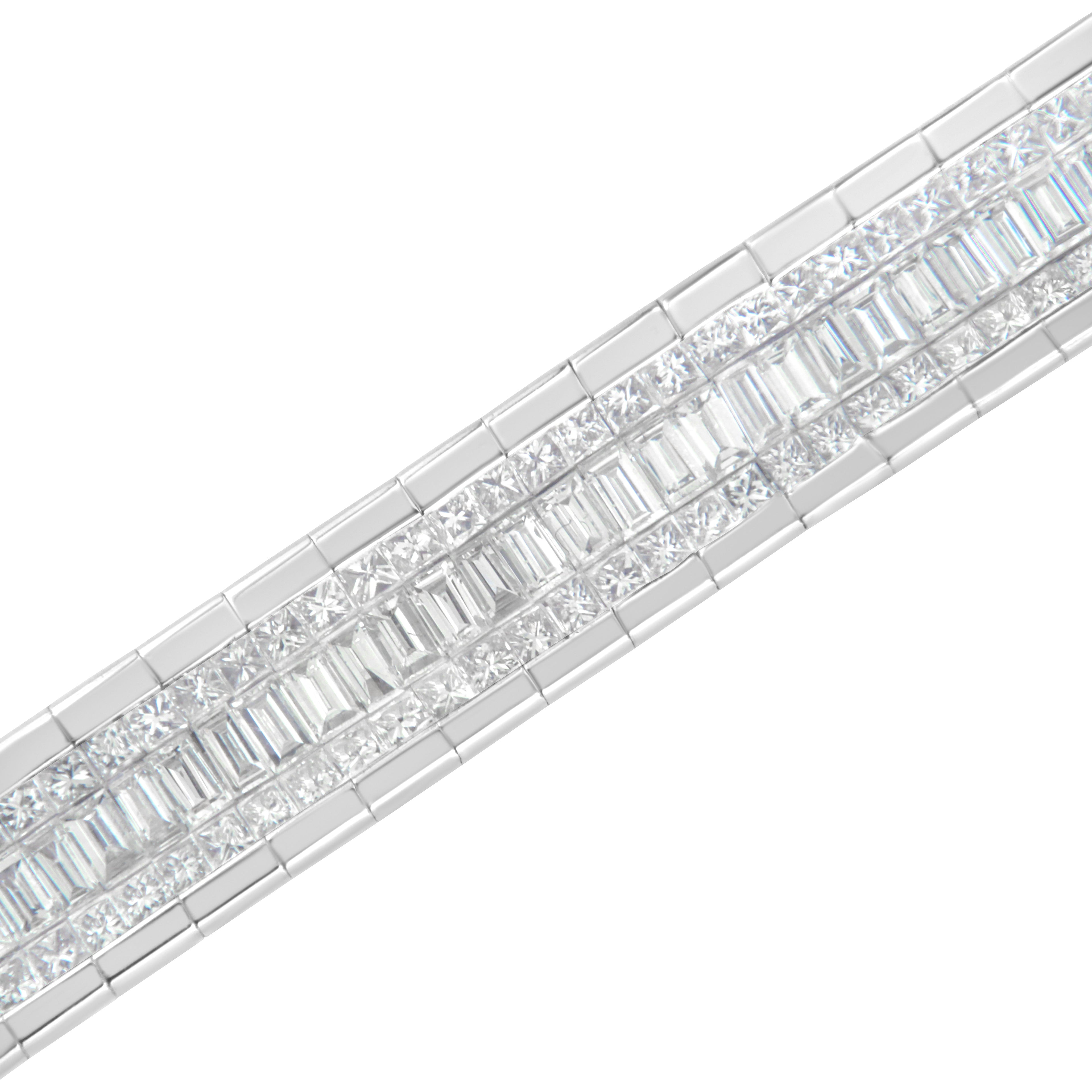 14K White Gold 7 7/8 Cttw Princess and Baguette Diamond Eternity Line Tennis Bracelet (G-H Color, SI1-SI2 Clarity) - 7" Inches
