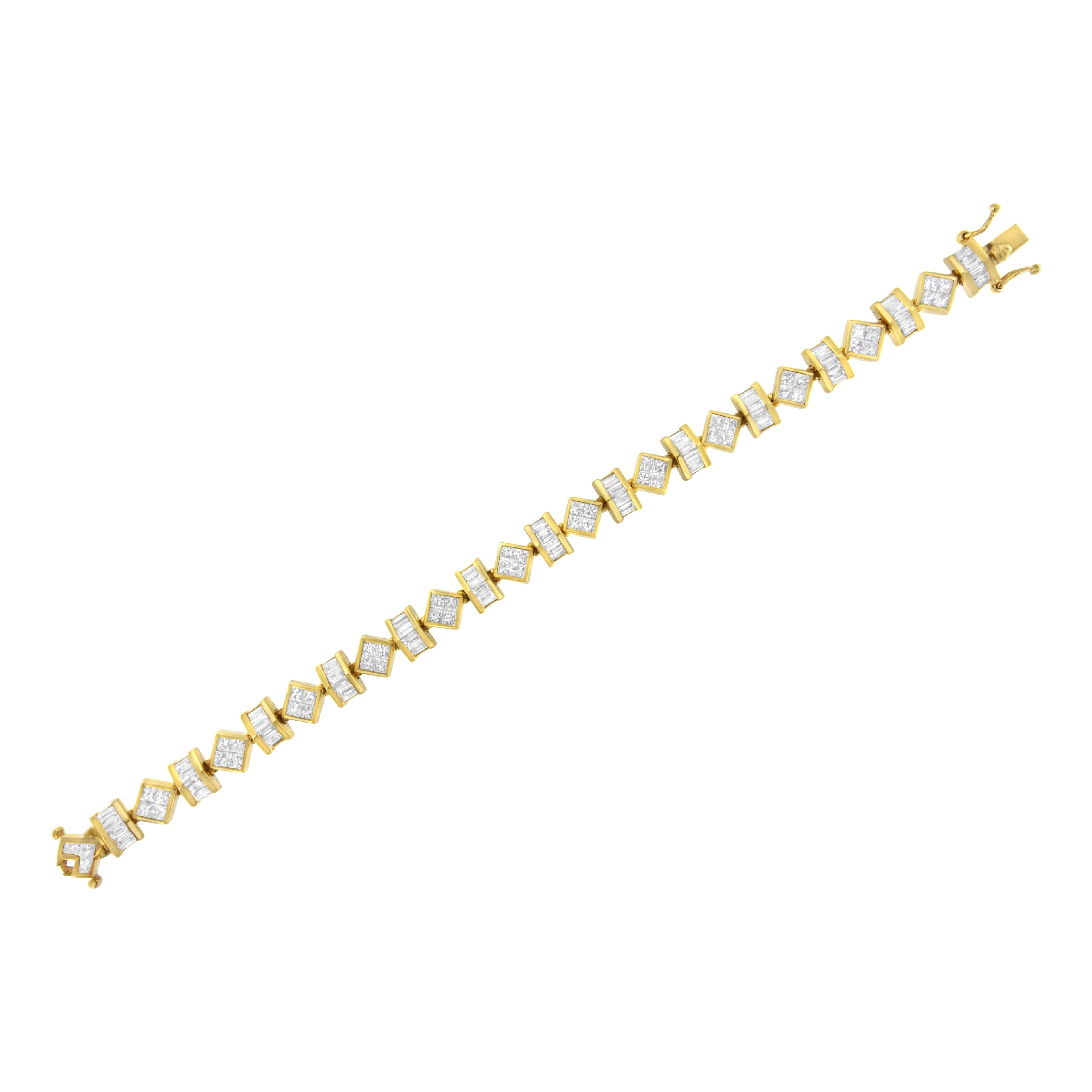 14K Yellow Gold 7.50 Cttw Princess and Baguette Diamond Geometric Link Bracelet
