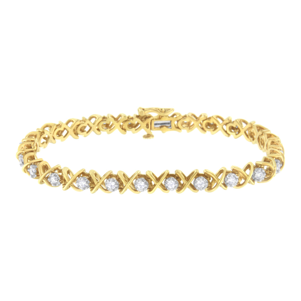 10K Yellow Gold Plated Sterling Silver 1 cttw Diamond Link Bracelet (J-K Clarity, I1-I2 Color) - Size 7"