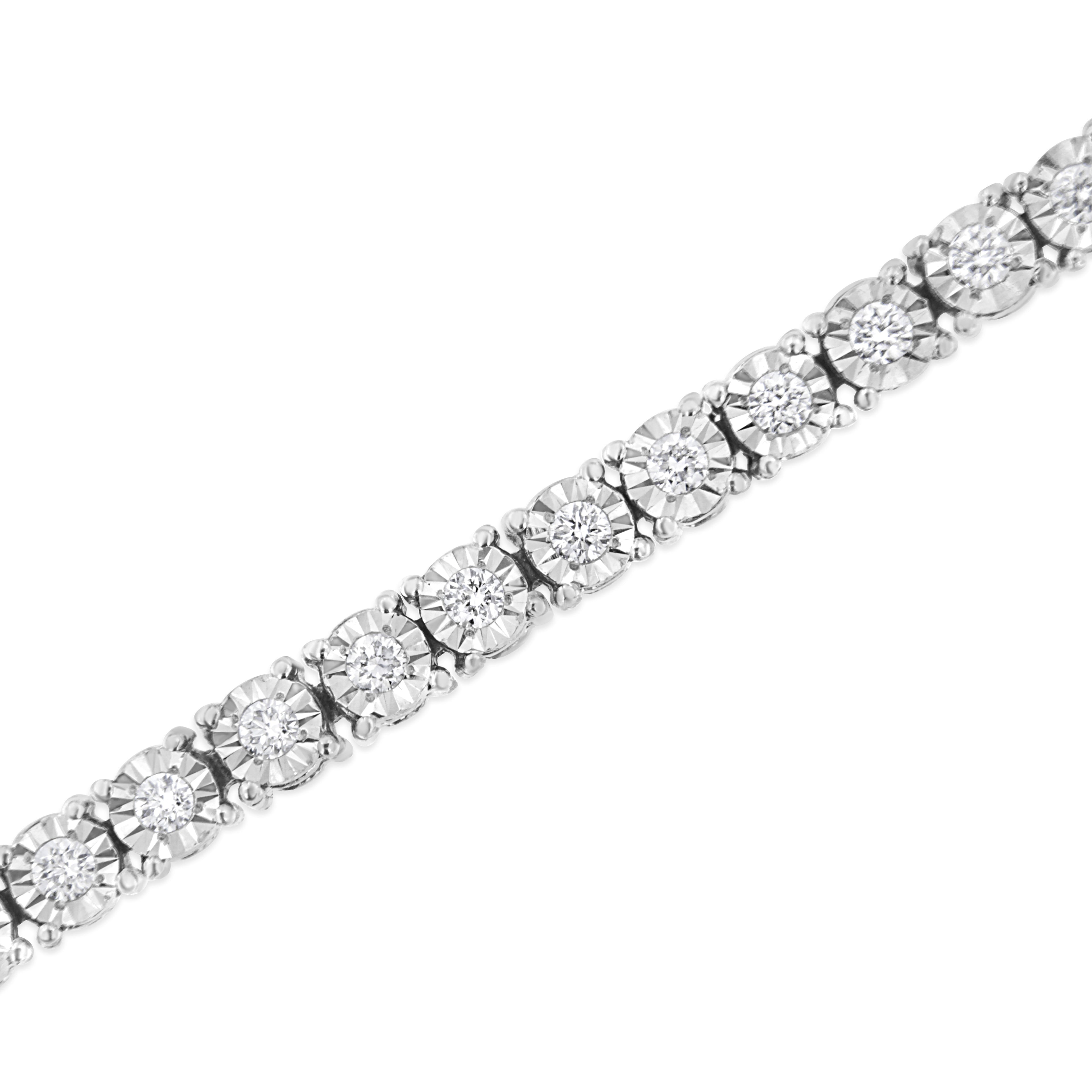 .925 Sterling Silver 3.0 Cttw Lab Grown Diamond Illusion-Set Miracle Plate Tennis Bracelet (G-H Color, VS1-VS2 Clarity) - Size 7.25"