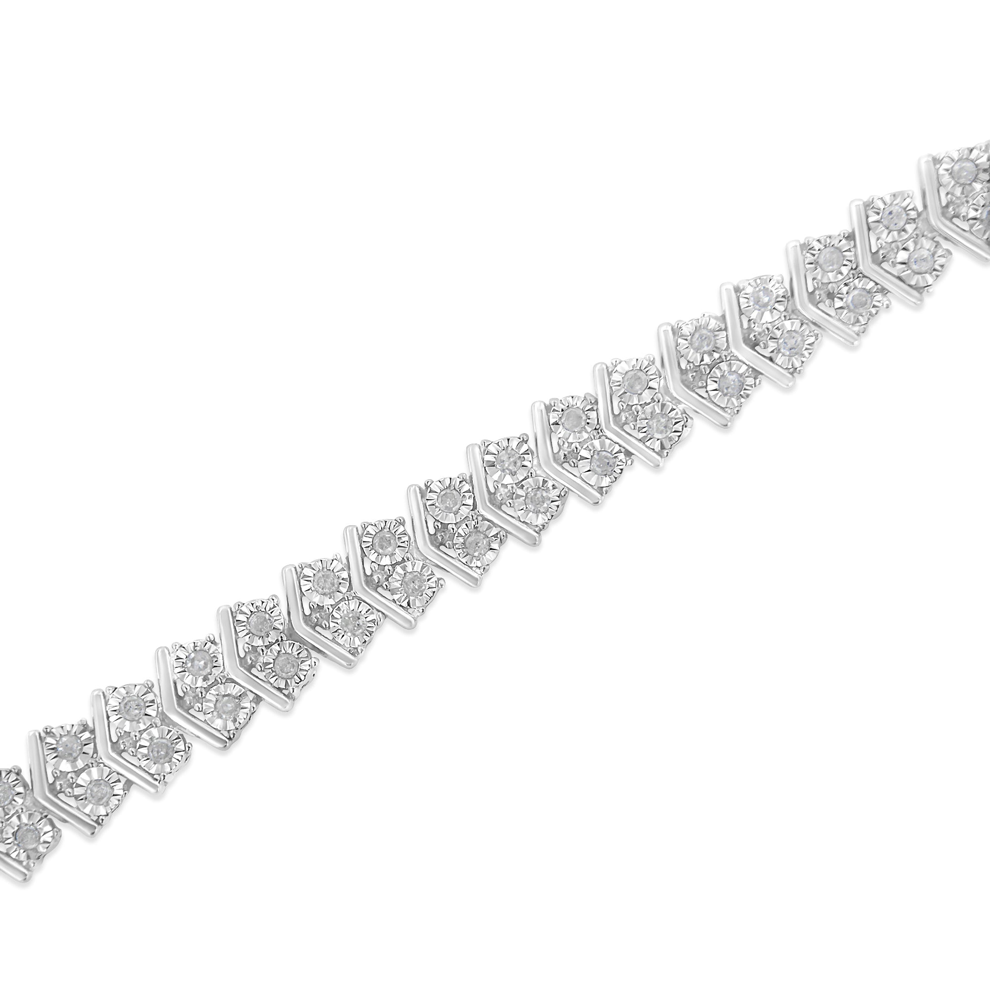.925 Sterling Silver 1.0 Cttw Chevron 2 Stone Arrow Link Tennis Bracelet (I-J Color, I3 Clarity) - 7â€