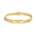 14K Yellow Gold Plated .925 Sterling Silver Diamond Accent Inlaid Cross Cuban Link Bracelet (I-J Color, I3 Clarity)-  7.25"