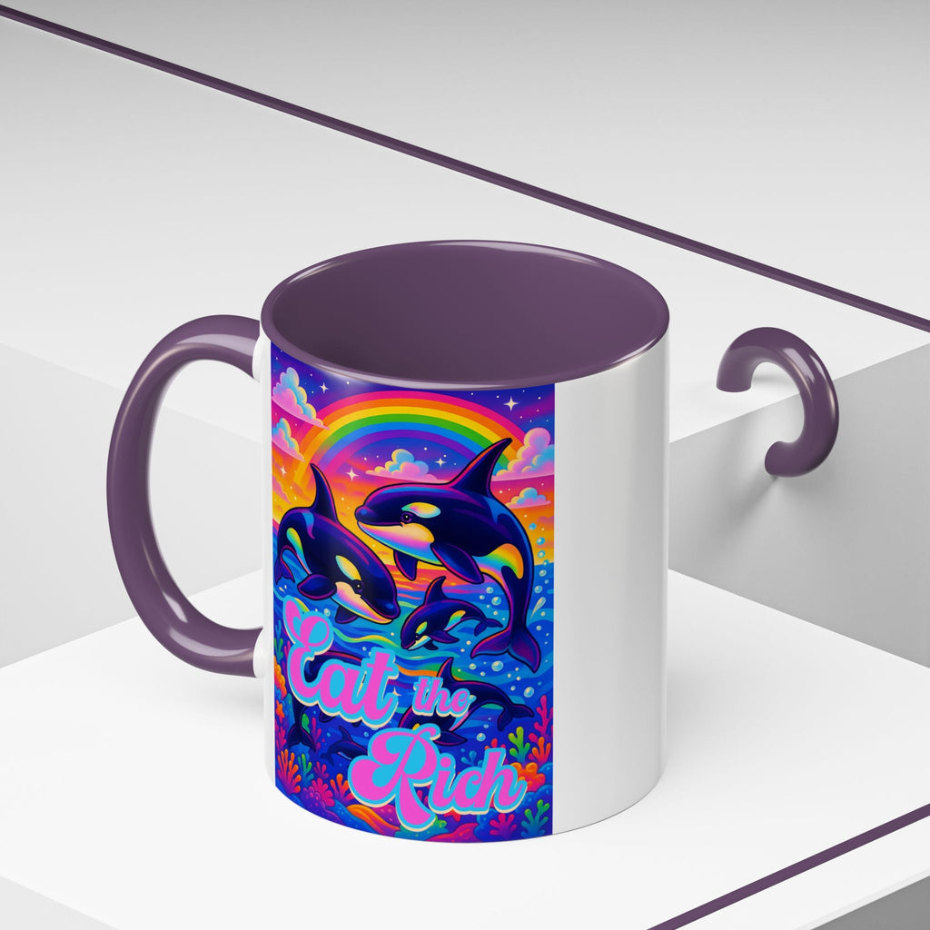 Bespattered Facade "Eat the Rich" Orcas Whimsical Rainbow Mug | Four Colors | 11oz or 15oz