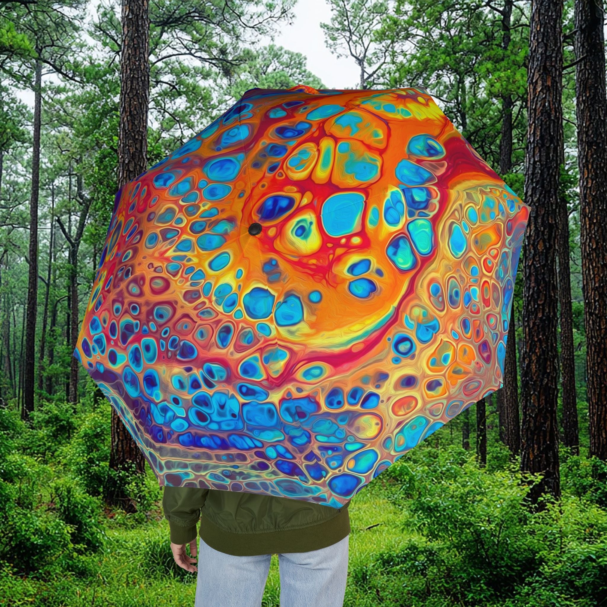 Bespattered Facade Intergalactic Rainbow Foldable Umbrella — Compact Semi-Automatic Rain Parasol