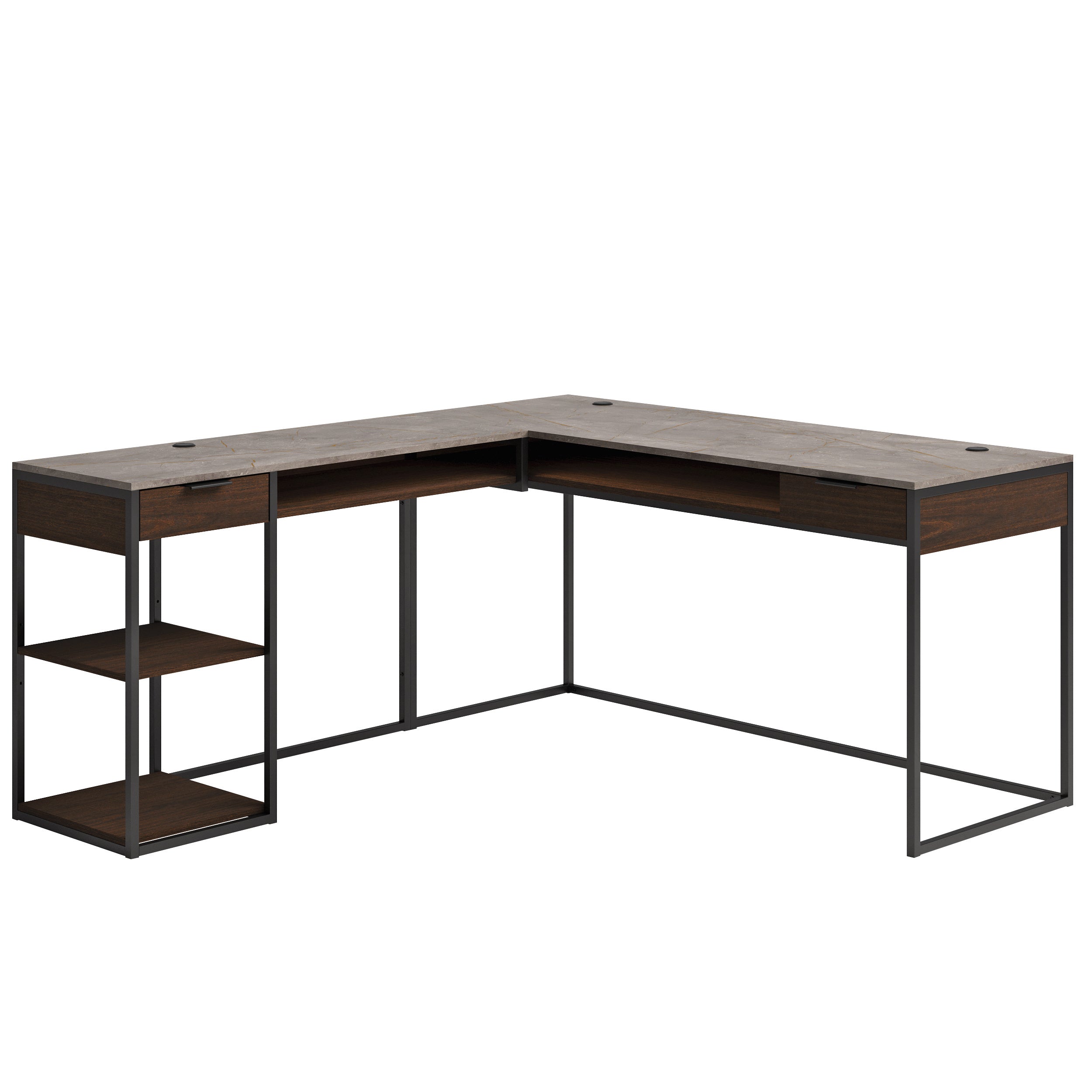 L-Shaped Desk, Brown finish