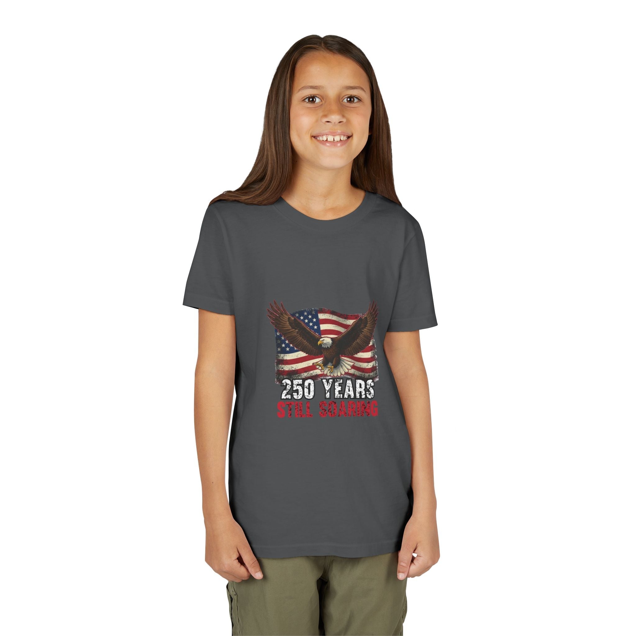 Youth Tee - "250 Years Still Soaring" Eagle American Flag Patriotic T‑Shirt
