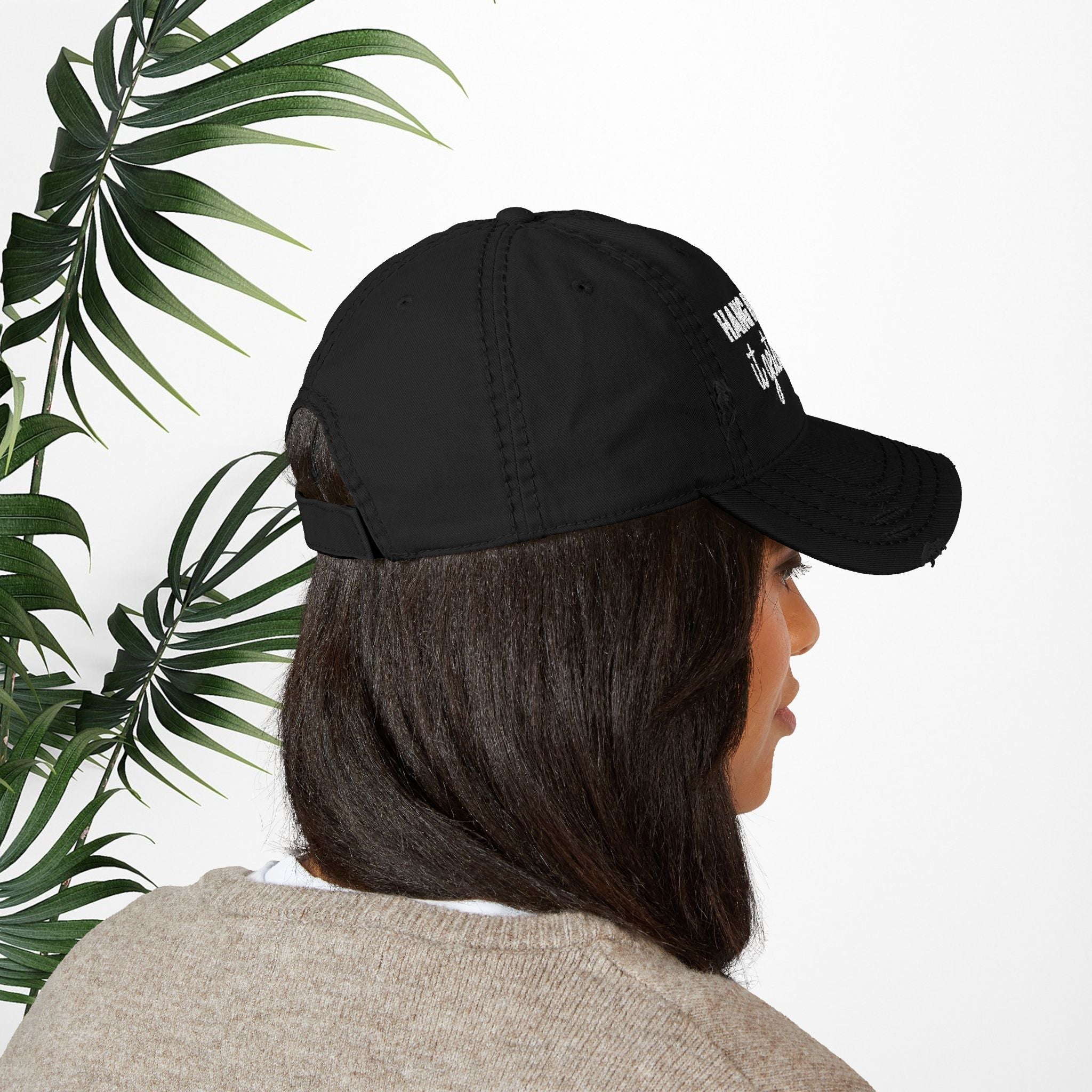 Bespattered Facade "Hang in There" White Embroidered Distressed Cap