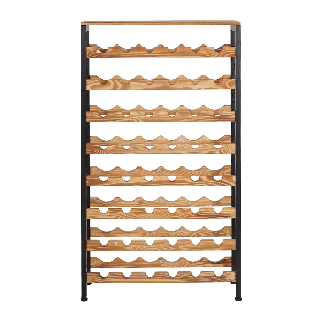 48 Bottle Wine Rack,8-Tier Wine Bottle Holder,Freestanding Floor Display Wine Storage Shelves with Wood Table Top,For Kitchen Pantry, Cellar, Bar, Dining Room, Living Room, Black