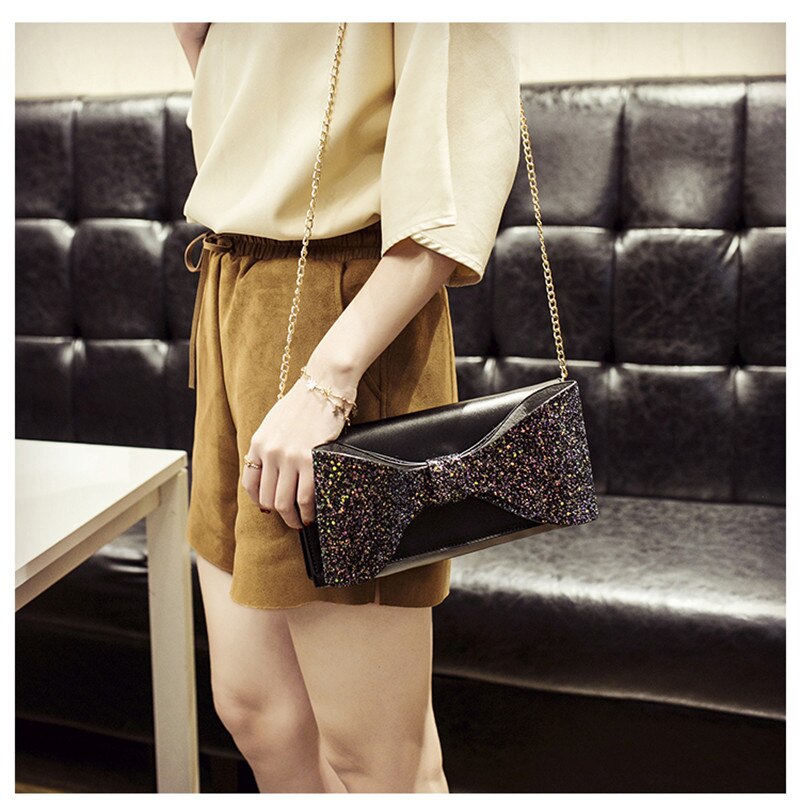 Sparkly Sequin Clutch Purse with Chain for Women