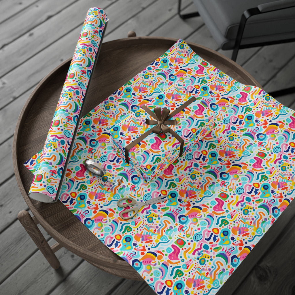 Bespattered Facade Rainbow Doodles Wrapping Paper | Three Sizes | Glossy or Matte