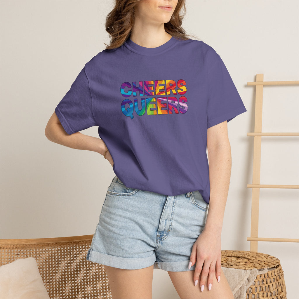 Bespattered Facade Rainbow Cheers Queers Colorful LGBTQ+ Pride Premium Unisex Comfort Colors Garment Dyed 100% Cotton T-Shirt
