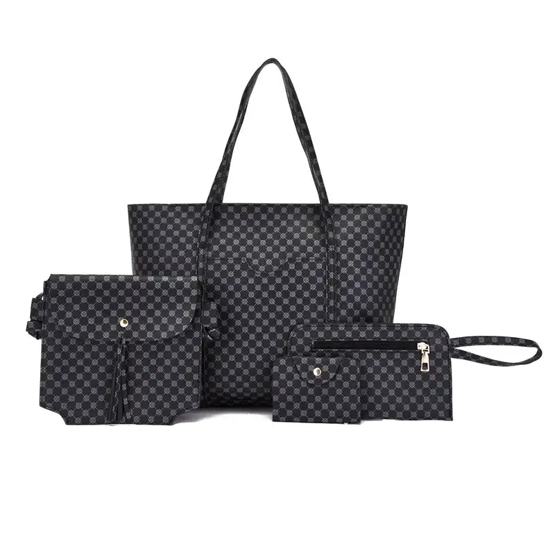 Stylish Geometric Tote Bag Set - Handbag, Clutch & Key Bag
