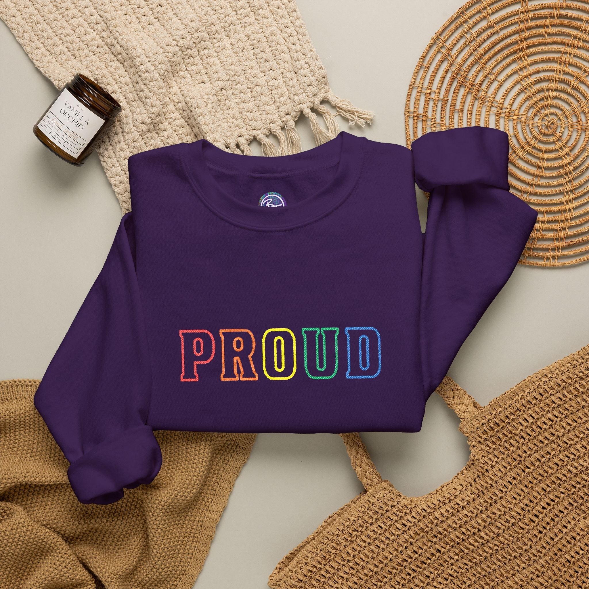 Bespattered Facade Proud Rainbow LGBTQ+ Pride Embroidered Crewneck Sweatshirt