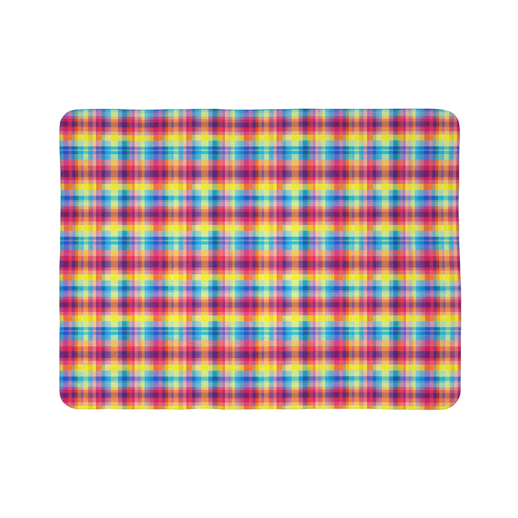 Bespattered Facade Rainbow Plaid Vibrant Fleece Sherpa Blanket | 2 Colors & Sizes