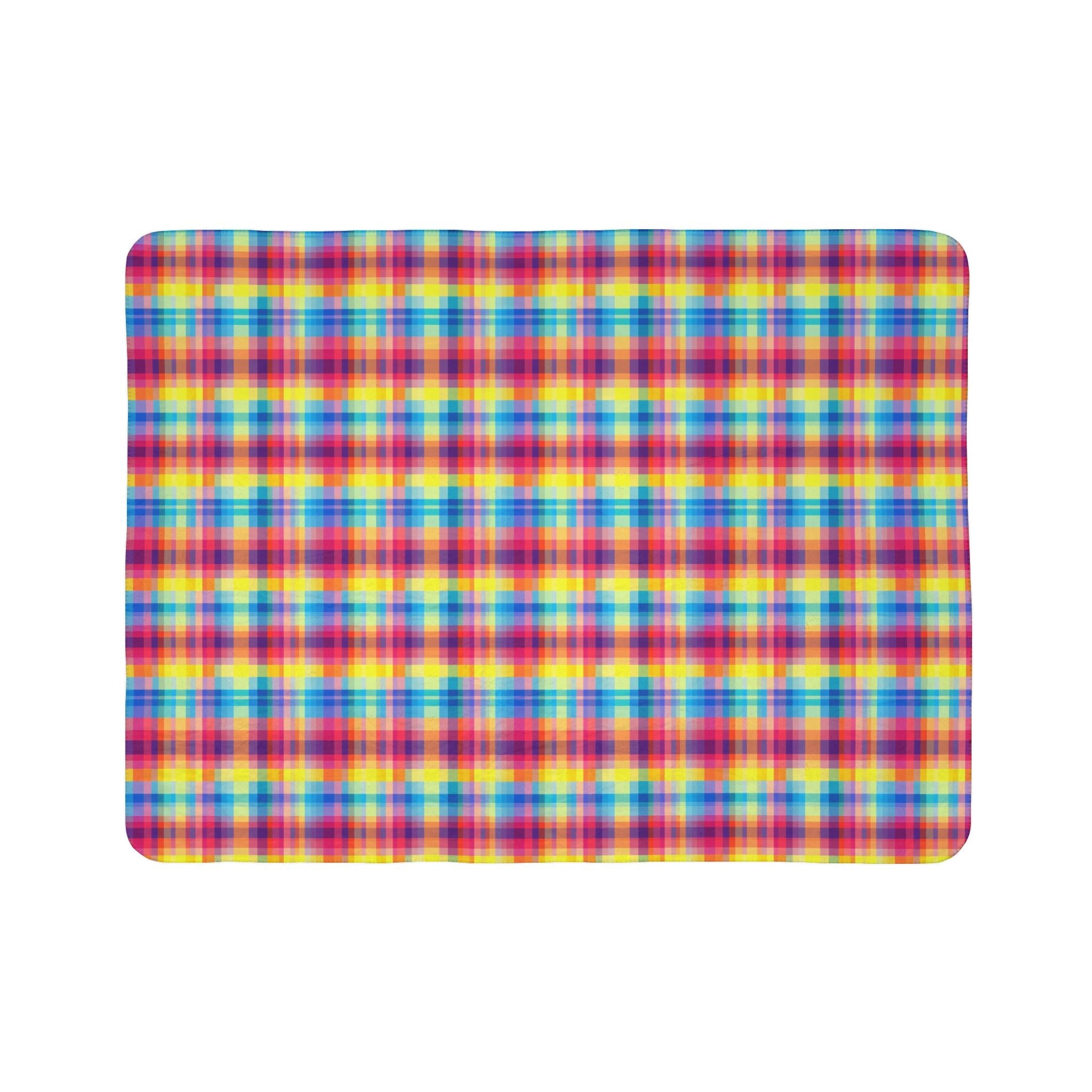 Bespattered Facade Rainbow Plaid Vibrant Fleece Sherpa Blanket | 2 Colors & Sizes