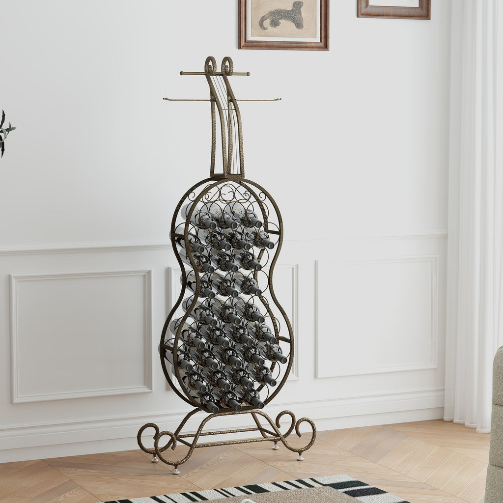 Cello Shape Wine Bakers Rack, Freestanding Wine Rack with Storage Bottle, Wine Storage Home Bar for Liquor and Wine, Organizer for Kitchen, Dining Room