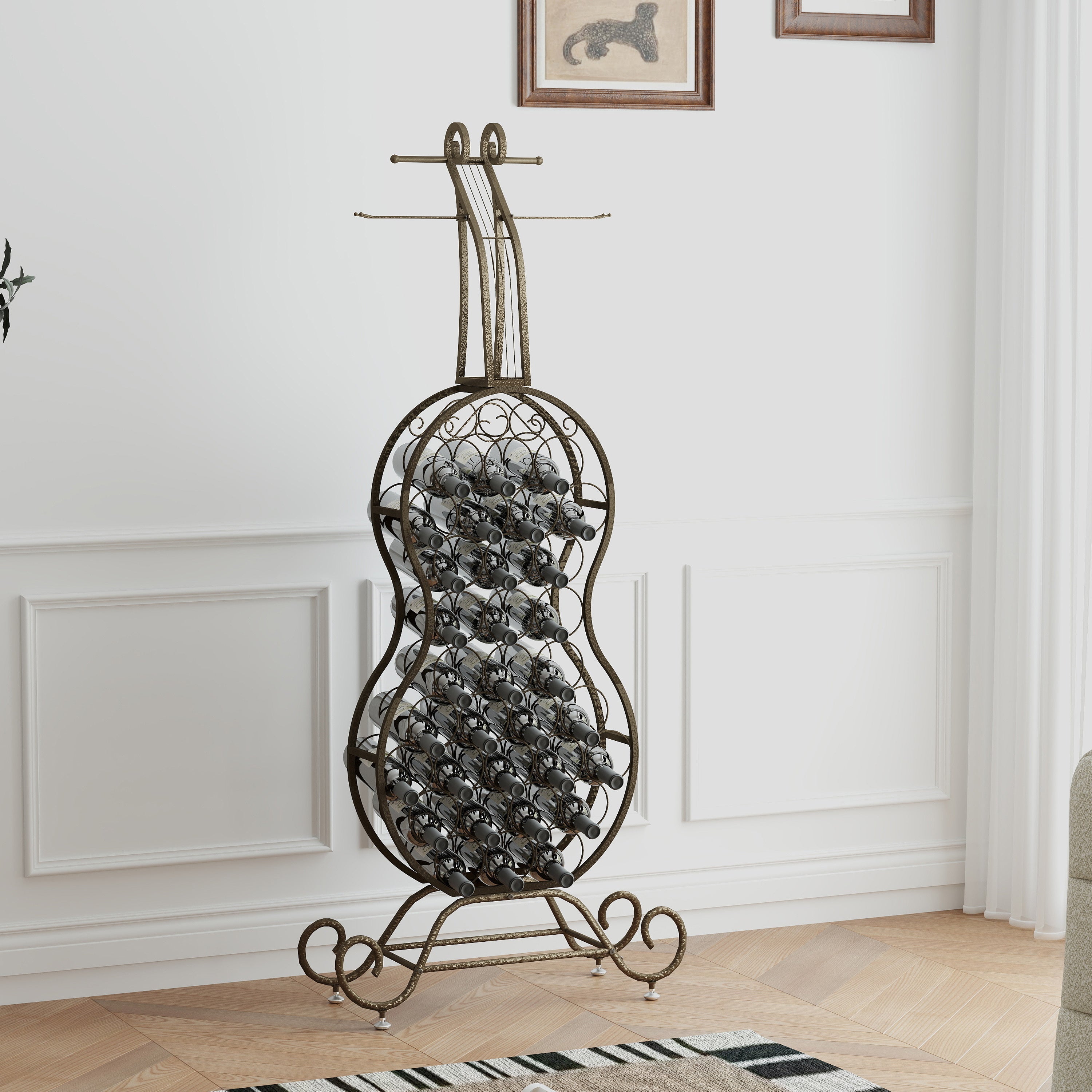 Cello Shape Wine Bakers Rack, Freestanding Wine Rack with Storage Bottle, Wine Storage Home Bar for Liquor and Wine, Organizer for Kitchen, Dining Room