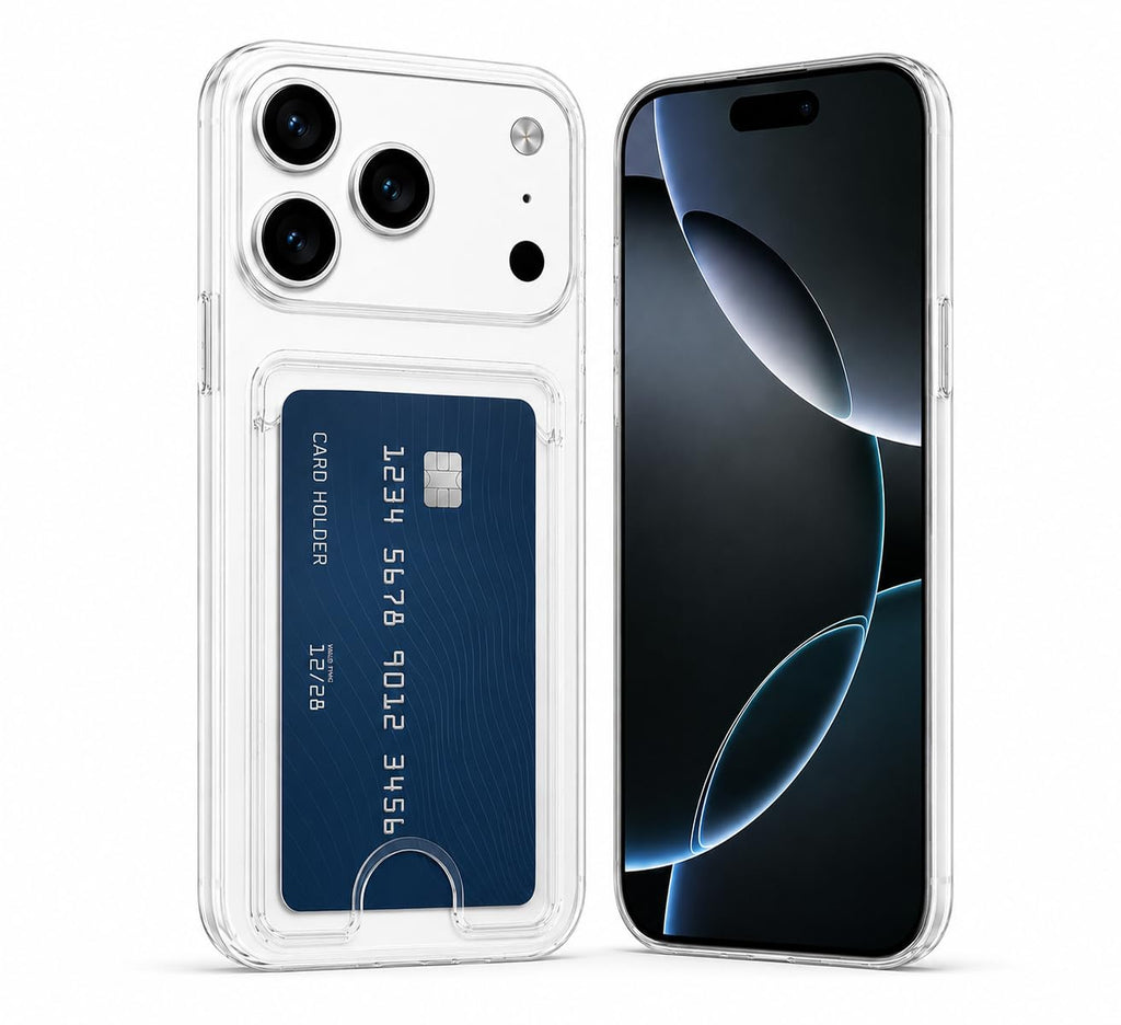 Clear Wallet Case for iPhone 17 Pro, Slim TPU Shockproof Cover with Card Holder, Crystal Clear