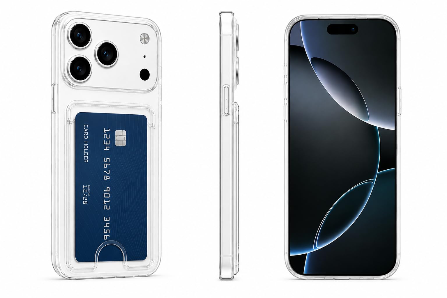 Clear Wallet Case for iPhone 17 Pro, Slim TPU Shockproof Cover with Card Holder, Crystal Clear