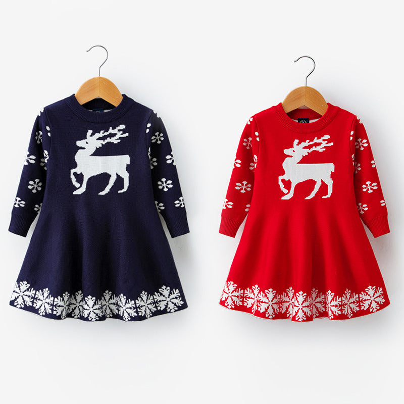 New Girls' Cotton Knit Dress - Long Sleeve Princess Dress