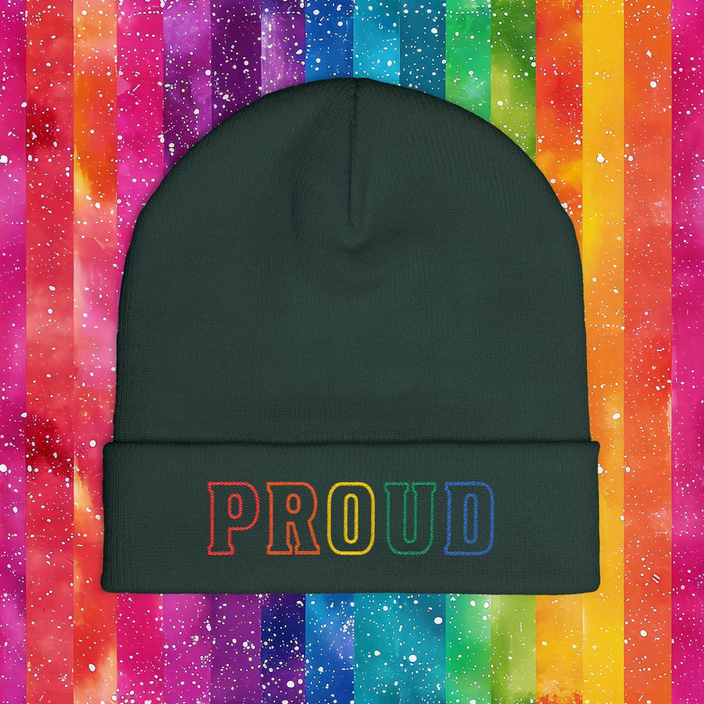 Bespattered Facade Rainbow Proud LGBTQ+ Pride Embroidered Knit Beanie