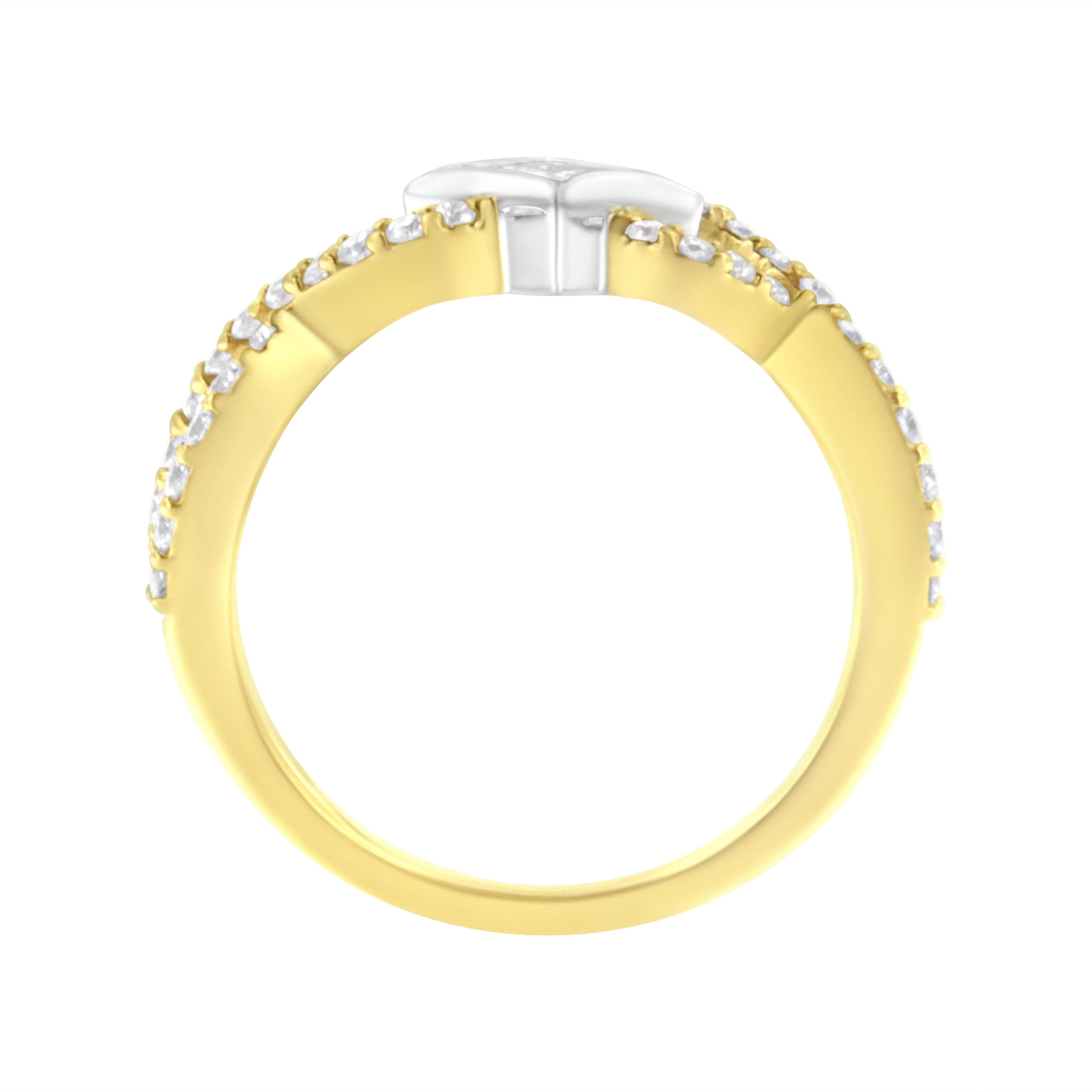 10K Two Tone Color 5/8 Cttw Diamond Kite and Twist Shank Ring (H-I Color,SI2-I1 Clarity)