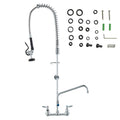 Commercial Faucet with Pre-Rinse Sprayer, 44' Height, 8' Center, 12' Swing Spout, Wall Mount Kitchen Sink Faucet, Brass Constructed Device with Pull Down Spray, for 1/2/3 Compartment Sink