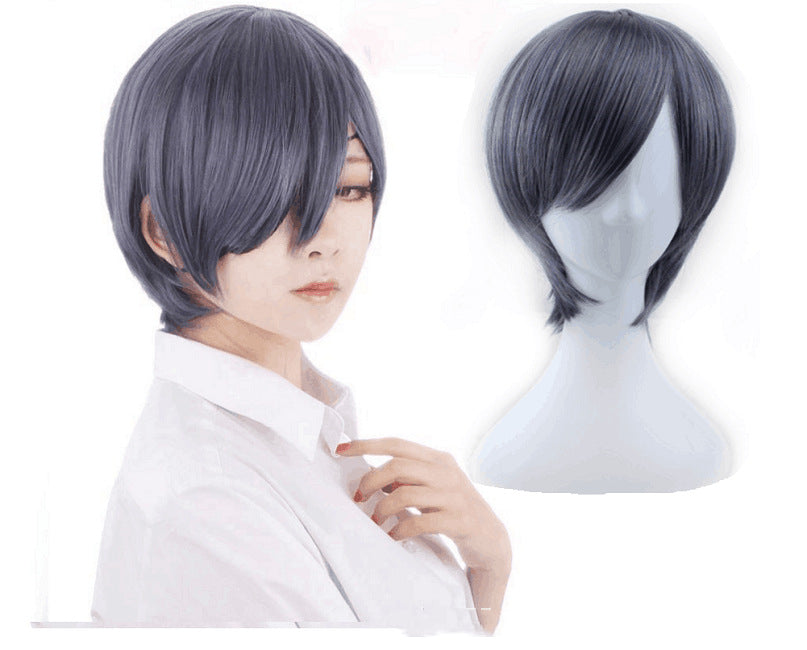 Men's Short Hair Wig in Purple and Gray Mix