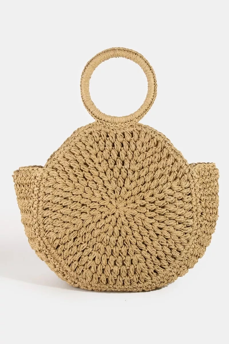 Fame Circle Handle Circle Straw Braided Hand Bag