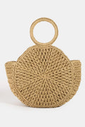 Fame Circle Handle Circle Straw Braided Hand Bag