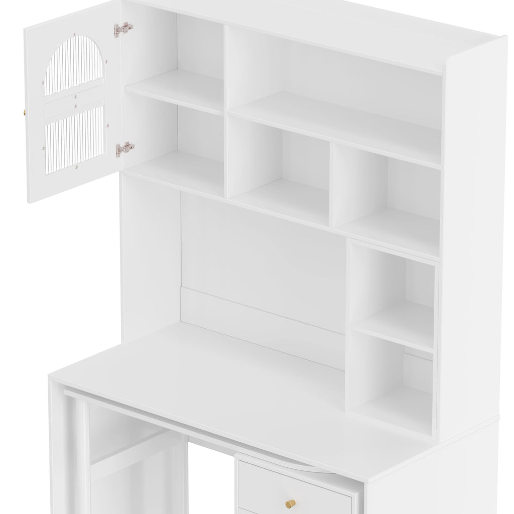Computer Desk with 90 Degree Rotating Desktop, 43x70 Inch Office Desk with Storage Drawer and Cabinets, Gaming Desk with Shelves, Writing Desk for Study, Work Desk for Home (Old SKU:N733P279101K)