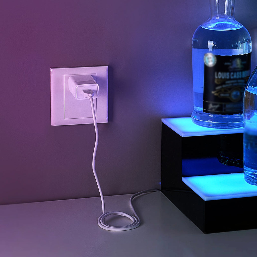 LED Lighted Liquor Bottle Display, 2 Tiers 20 Inches Whiskey Rack, Supports USB, Illuminated Home Bar Shelf with RF Remote & App Control, 9 Static Colors, Acrylic Lighted Shelf for 10 Bottles