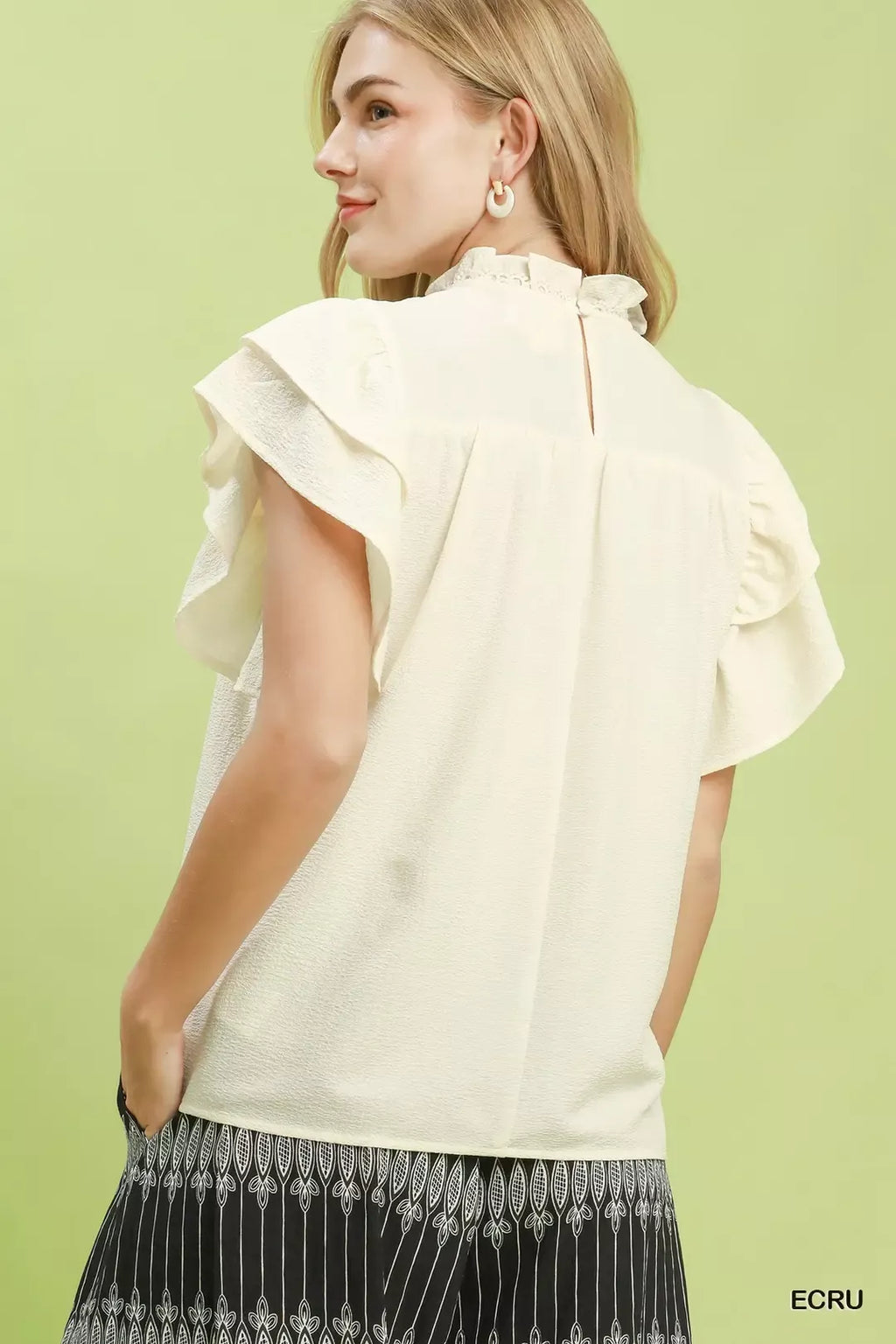 Umgee Smocked Ruffle Sleeve Textured Top