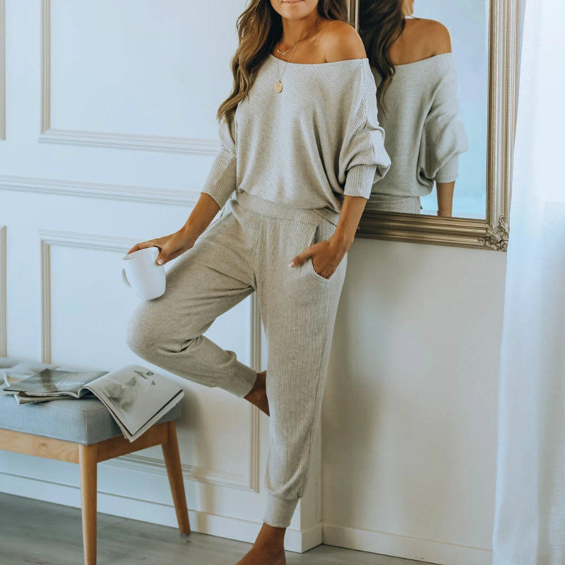 Women's Long Sleeve Round Neck Casual Loungewear Set