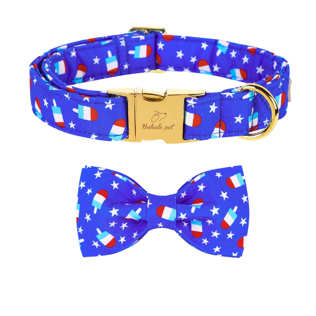 Babole Pet 4th of July Dog Bow Tie Collar American Flag Day Metal Buckle Collar for Small Medium Large Dogs Boy Girl Dog Fourth of July Accessories Popsicle Blue Bowtie Collar M