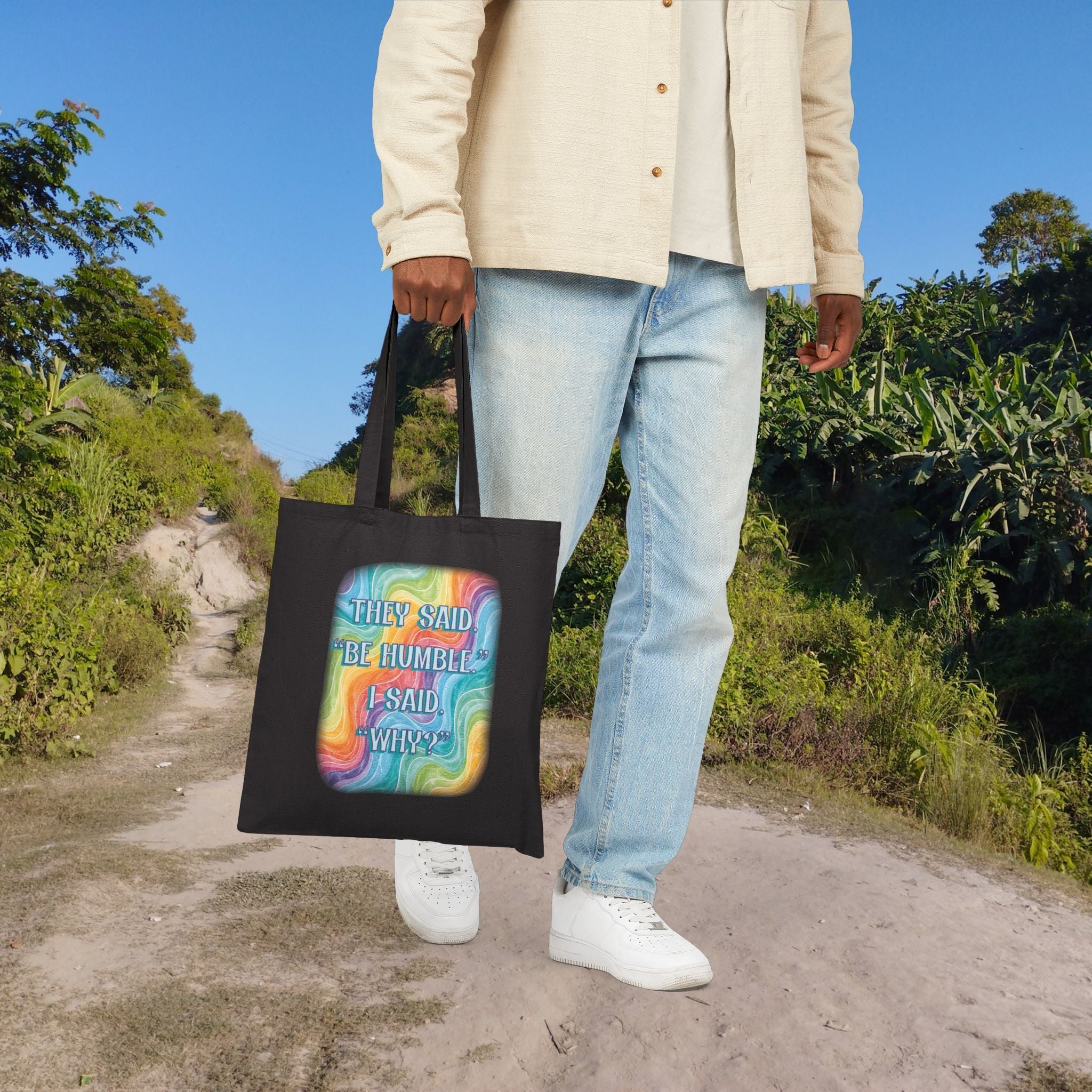 Bespattered Facade Rainbow "Be Humble" Canvas Tote Bag Reusable Carryall