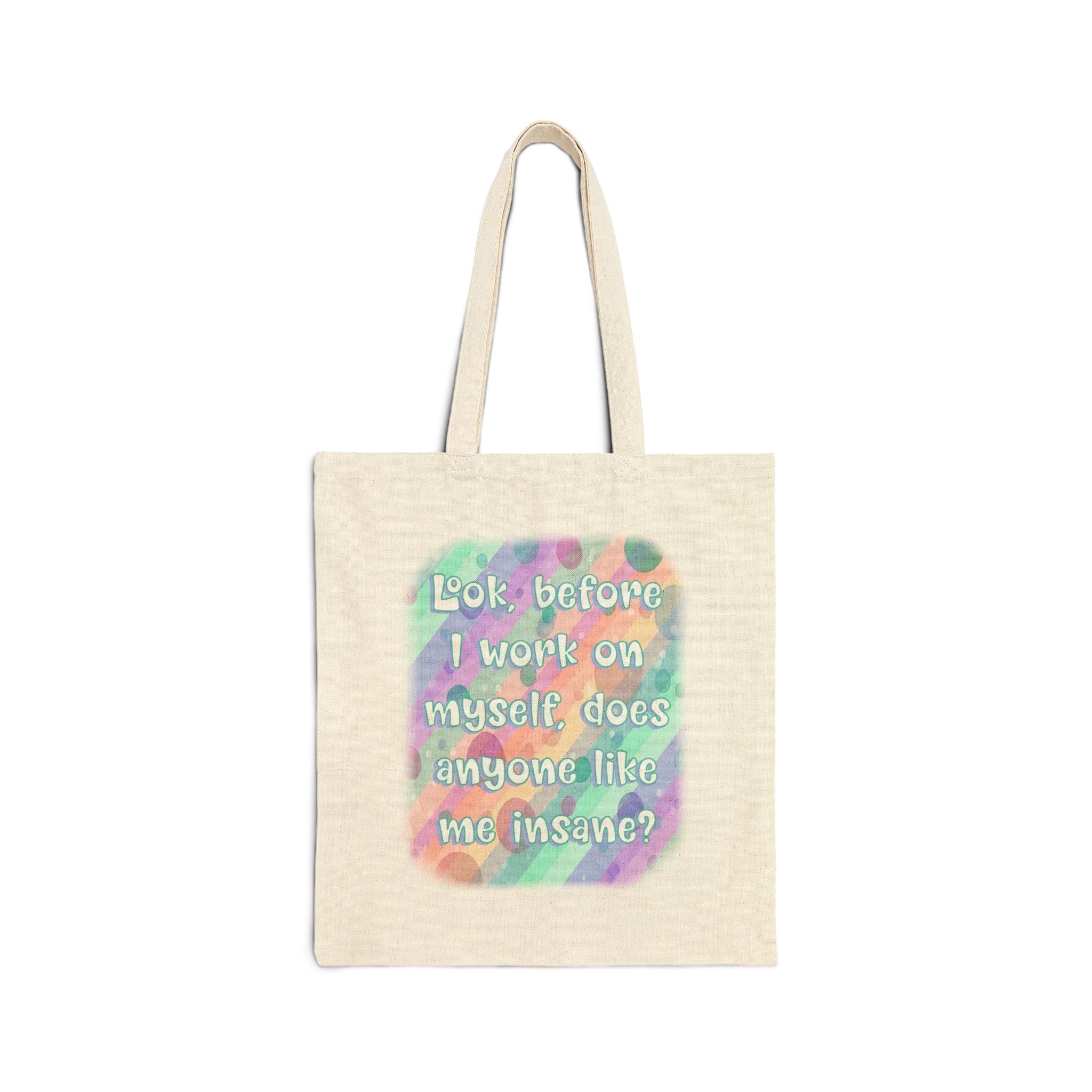 Bespattered Facade Rainbow "Self Improvement" Canvas Tote Bag Reusable Carryall