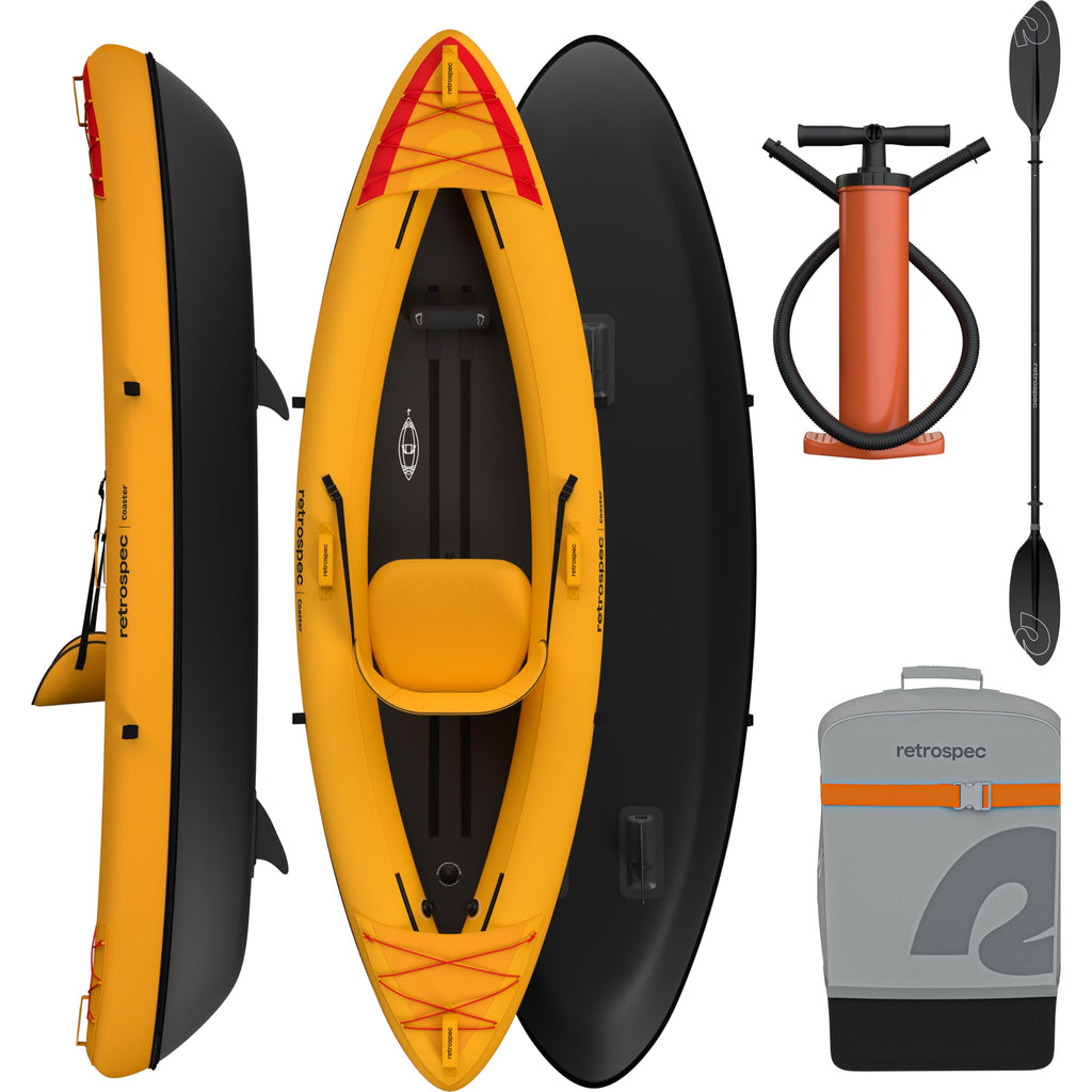 Retrospec Coaster 1 Person Inflatable Kayak 220lb Weight Capacity Puncture Resistant Lightweight Inflatable Kayak for Adults with Pump Paddle and Easy to Carry Bag