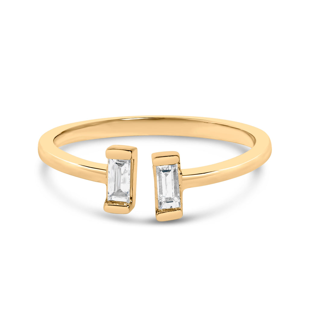 14K Yellow Gold Plated Sterling Silver 1/5 Cttw Baguette Diamond Open Band Ring