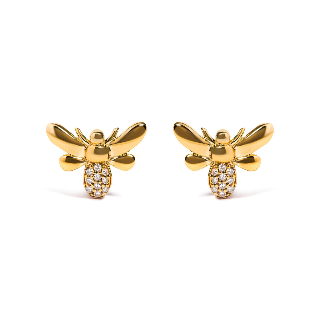 10K Yellow Gold Diamond Accented Bumble Bee Stud Earring (H-I Color, I1-I2 Clarity)