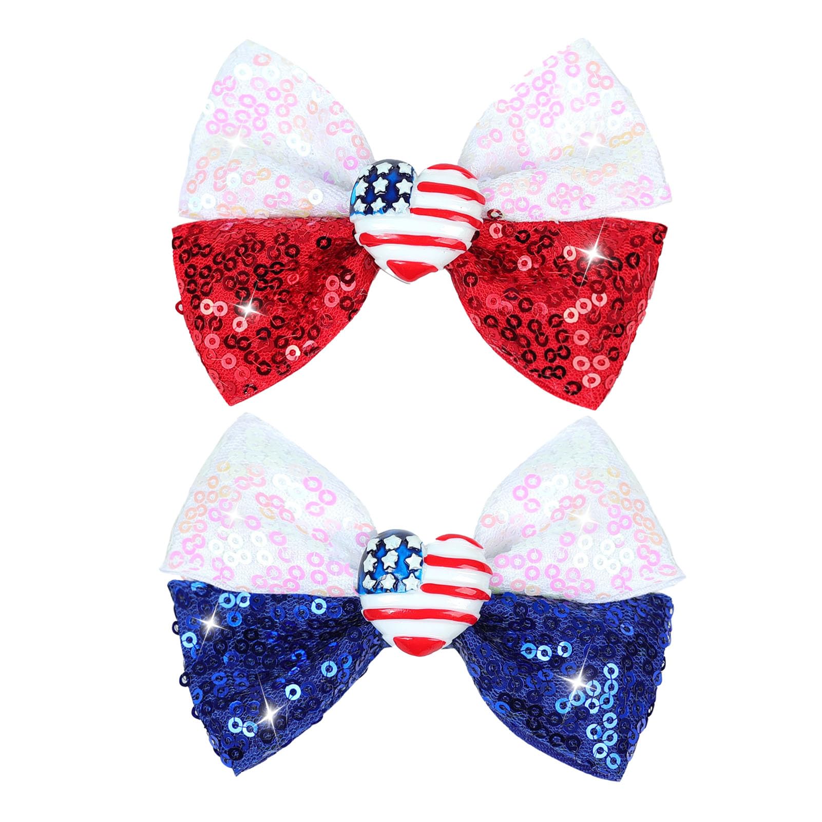 4th of July Baby Girls Hair Bows Clips Glitter Red Patriotic Blue Sequin Hair Clips Fourth of July Hair Accessories HairPins Alligator Clip for Baby Toddlers Little Kids Gift 2Pcs